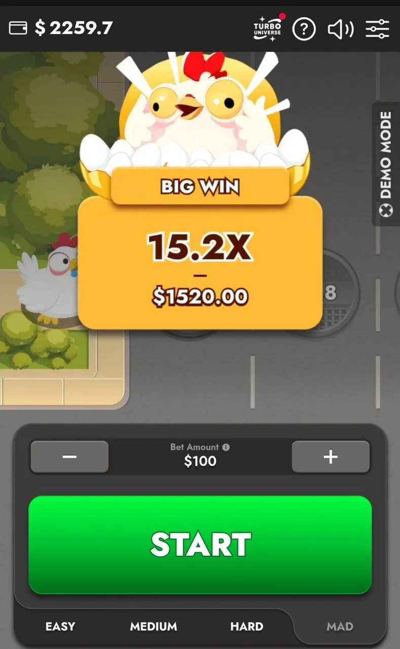 A winning cash-out in Chicken Route