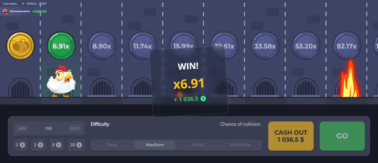 Winning in Chicken Road — a cashed-out round showing the multiplier