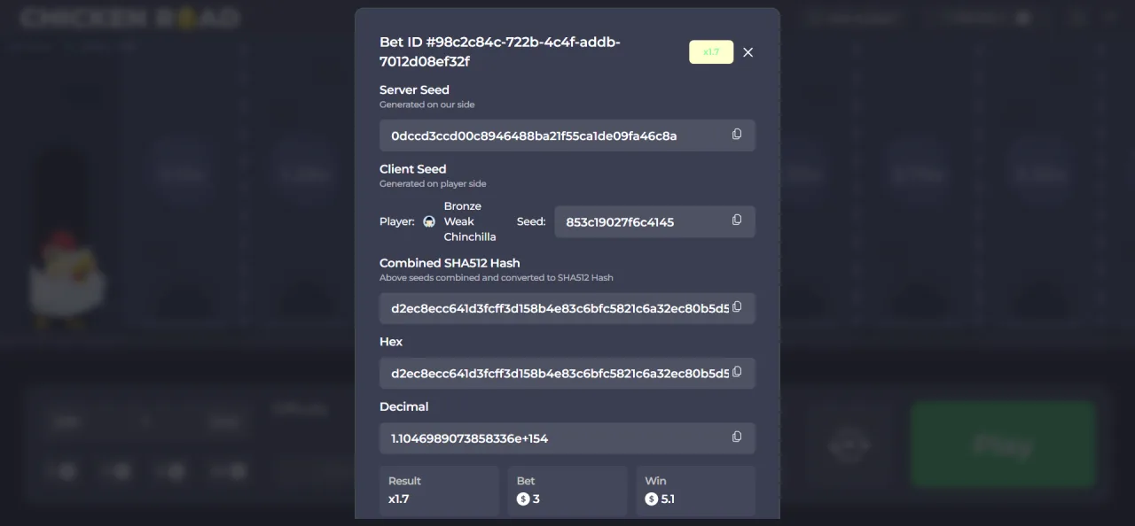 Checking a past round's fairness via the SHA-256 seed