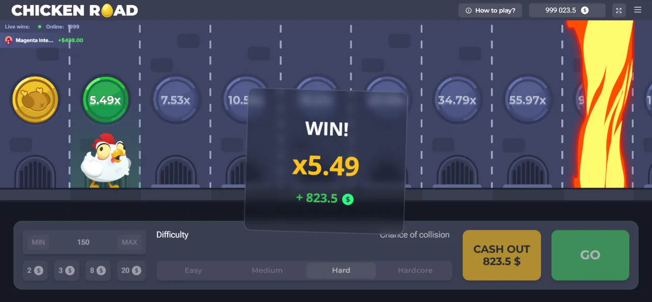 A cashed-out winning round in Chicken Road