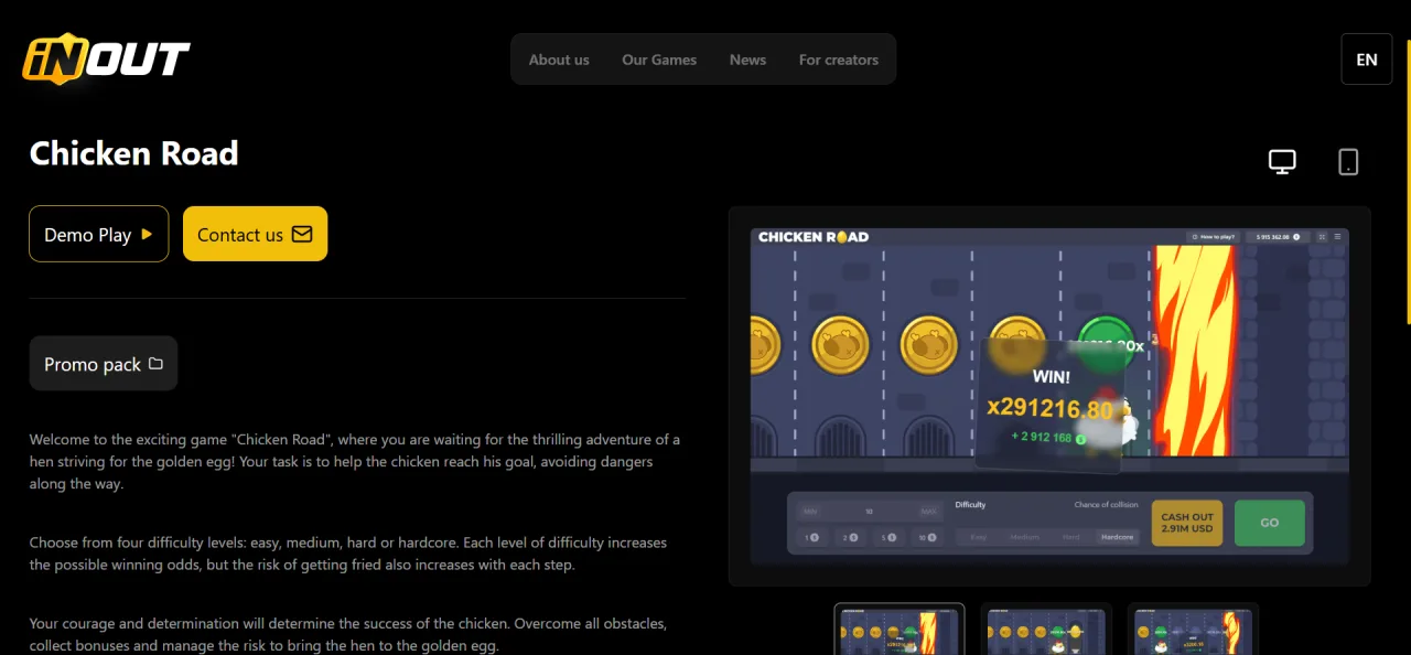InOut Games' Chicken Road demo mode
